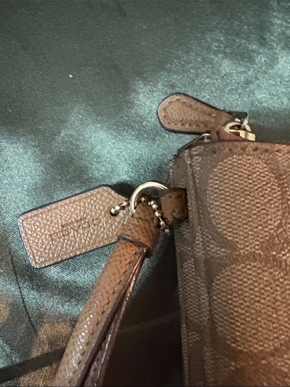Coach Signature Canvas Double Corner Zip Wristlet in Tan and Brown - Picture 2 of 13